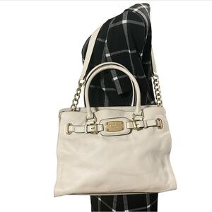 Michael Kors Cream Leather Satchel with Gold Hardware